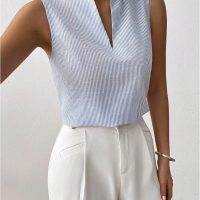 SOLY HUX Women's Work Outfits V Neck Sleeveless Blouses Summer Casual Tank Tops Business Office Dressy Striped Shirts - Image 3
