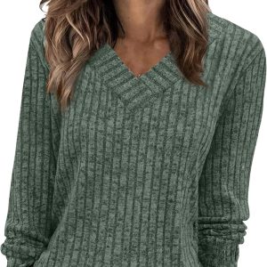 WIHOLL Long Sleeve Shirts for Women V Neck Tops Tunic Fall Winter Sweaters 2025 Clothes