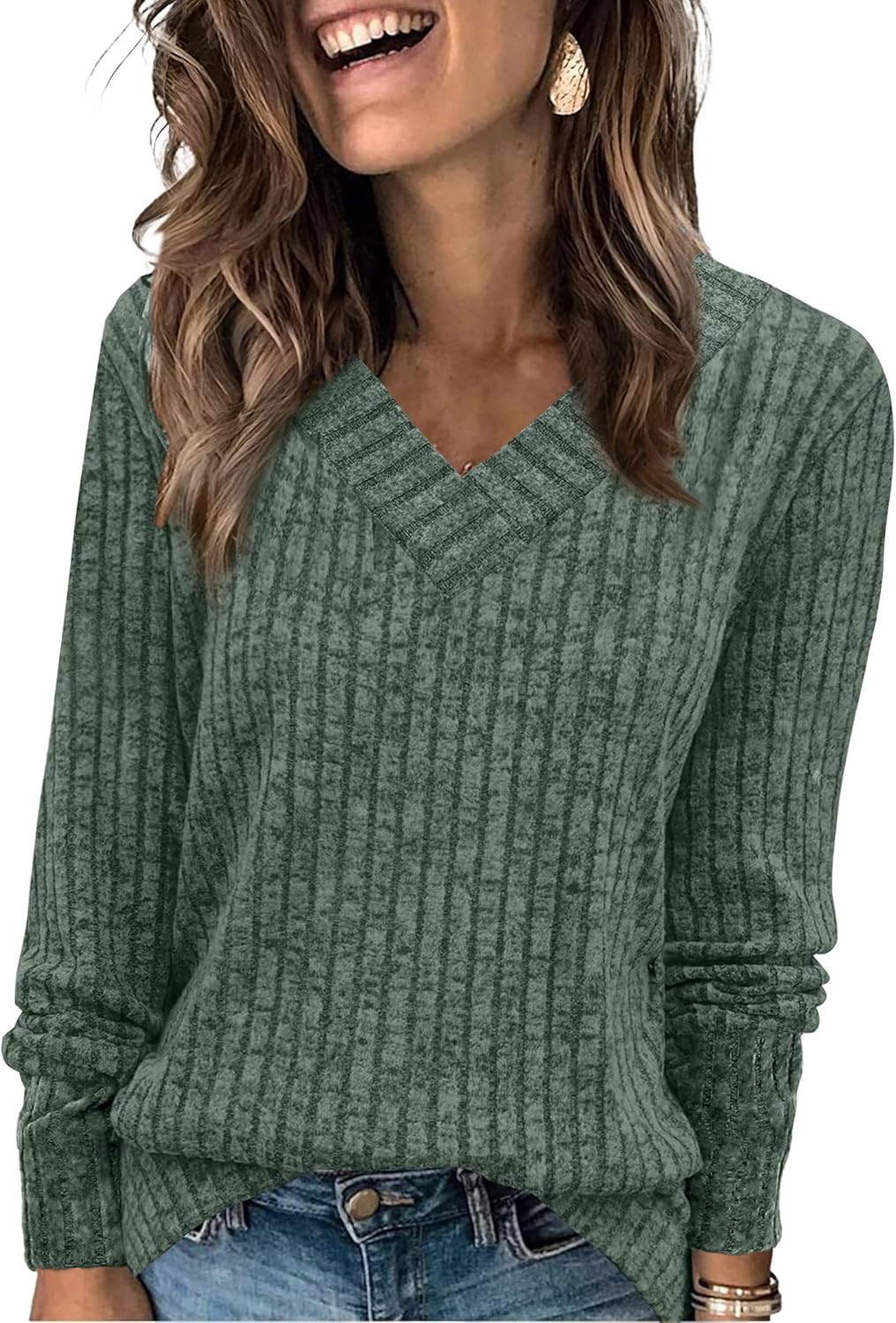 WIHOLL Long Sleeve Shirts for Women V Neck Tops Tunic Fall Winter Sweaters 2025 Clothes