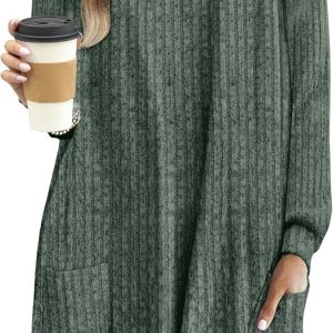 OFEEFAN Long Sleeve Shirts for Women Long Sweaters with Pockets Tunic Tops Loose Fit