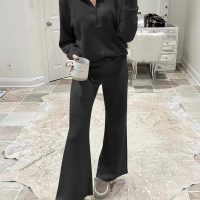 ANRABESS Women 2 Piece Outfits 2025 Fall Fashion Airport Wide Leg Pants Lounge Set Leisure Travel Vacation Clothes Sweatsuits - Image 9