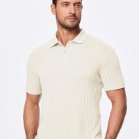 JMIERR Mens Casual Polo Shirt Summer Short Sleeve Vacation Button Beach Knit Stretchy Golf Shirts - Image 7