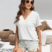 T Shirts Short Sleeve V Neck Tees Womens Tops Beach Vacation Fashion Clothes 2025 Casual Summer Spring Fall Outfits - Image 4