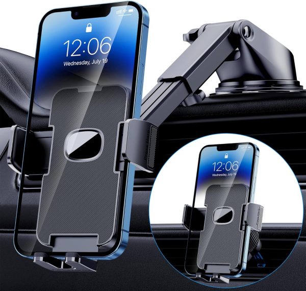 Phone Holder Car Mount for iPhone [Powerful Suction] Phone Mount for Car Dashboard Windshield Air Vent Universal Accessories [Thick Cases Friendly] Automobile Phone Holder Fit iPhone Smartphone