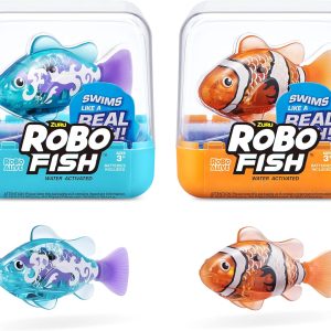 Robo Alive Robo Fish Robotic Swimming Fish (Teal + Orange) by ZURU Water Activated, Changes Color, Comes with Batteries, Amazon Exclusive (2 Pack) Series 3