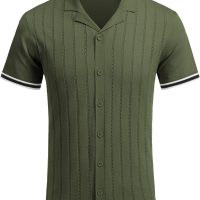 COOFANDY Men's Short Sleeve Knit Shirt Casual Button Down Shirt Vintage Striped Knitted Golf Beach Tops - Image 6