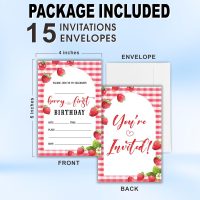 15 PCs Strawberry Birthday Invitation - Berry First - 1 Year Old Invitations With 15 Matching White Envelopes, Birthday Party Favors Decorations Supplies-OL-A03 - Image 2