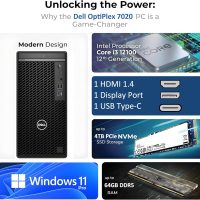 Dell OptiPlex Desktop Computer, 7020 Tower Dekstop PC, 12th Gen Intel 4-Core Processor (Beats Core i7-9700), 32GB DDR5 RAM, 1TB PCIe SSD, DVDRW, WiFi Adapter, RJ-45, Keyboard & Mouse, Windows 11 Pro - Image 2