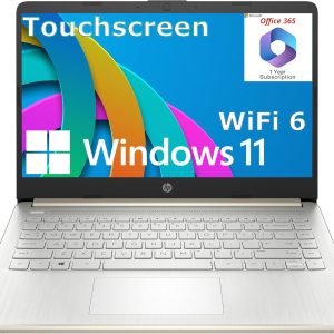 HP Touchscreen Laptop Computer for Home Student Study, 1-Year Office, 4GB DDR4 RAM, 64GB eMMC, Intel Processor, 14 inch, WiFi 6, Bluetooth, Windows 11 Home S, Pale Gold
