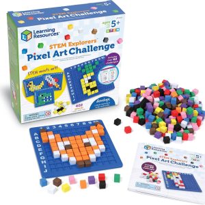Learning Resources STEM Explorers Pixel Art Challenge - Math Puzzles, Pattern Blocks, Creativity for Kids Sensory Bin, Arts and Crafts, Math Manipulatives, Building Toys, Montessori