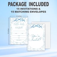 Blue Floral & Bow Baby Shower Invitations, 15 Invites With Envelopes For Gender Reveal, Baby Announcement - A68 - Image 2