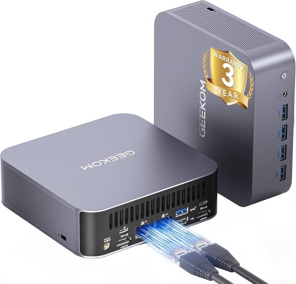 GEEKOM GT1 Mega AI Mini PC, with Intel 14th Gen Ultra 9 185H (Up to 5.1 GHz), 32GB DDR5 2TB M.2 NVMe SSD, Mini Desktop Computers Windows 11 Pro, 2.5G Dual LAN/WiFi 7/BT 5.4/USB4.0/8K/3 Years Warranty