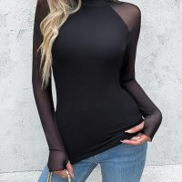 Zeagoo Long Sleeve Shirts for Women Floral Mesh Sheer Top Mock Neck Double Lined Fitted Going Out Blouses - Image 4