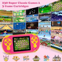 16 Bit Handheld Game for Kids, Video Game Player with Built in 230 HD Games, 3.0'' Screen Retro Electronic Machine with 3 Cartridges, Portable Rechargeable Games for Ages 3-12 (Rose Red) - Image 2