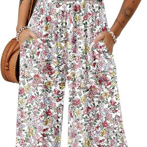 Dokotoo Women's Casual Loose Overalls Jumpsuits One Piece Sleeveless Printed Wide Leg Long Pant Rompers With Pockets
