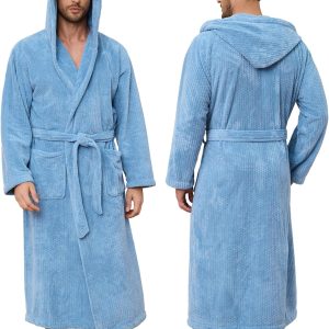 Men's Bathrobes with Hood, Soft Long Towel Robe for Men - Super Absorbent Quick Dry yet Warm