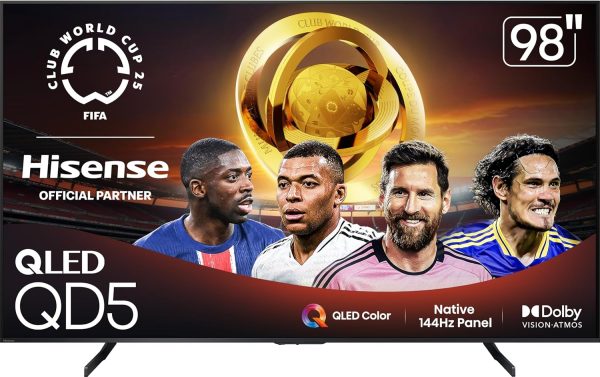 Hisense 98" Class QD5 Series (98QD5QG, 2025 Model) Best Value QLED 4K UHD Smart Google TV, Native144Hz, Motion Rate 480, Dolby Vision Atmos, HDR 10+, AMD FreeSync Premium, MEMC, VRR, ALLM