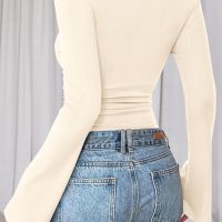 PRETTYGARDEN Women's Long Sleeve Shirts 2025 Fall Crop Going Out Tops Casual Boat Neck Bell Sleeve Ribbed Ruched Y2K Clothes - Image 6