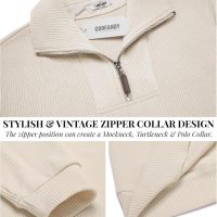 COOFANDY Men's Quarter Zip Up Pullover Mock Neck Long Sleeve Sweater Casual Corduroy Polo Sweatshirt - Image 6