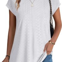 XIEERDUO Womens Tops Short Sleeve Shirts Blouses for Women Dressy Casual Cap Sleeve Tops with Curved Hem - Image 2