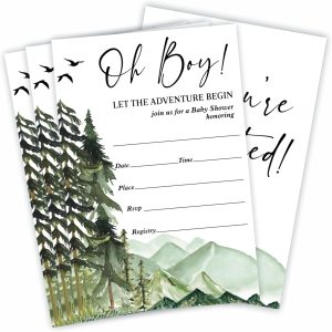 Baby Shower Invitations, Oh Boy! Let The Adventure Begin, 15 Double-Sided Fill In Invite Cards & 15 Envelopes, Gender Reveal, Baby Announcement Party Decorations And Supplies - A101