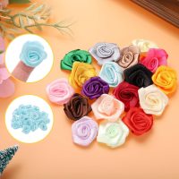 50pcs 3cm Ribbon Roses Satin Ribbon Flower Rose Artificial Fabric Flowers for DIY Crafting Accessories Sewing Wrapping Wedding Gift Decoration, Light Blue - Image 4