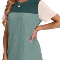 WIHOLL Womens Fashion 2025 Color Block Shirts Short Sleeve Crewneck Knitted Spring Summer Tops Casual Trendy - Image 4