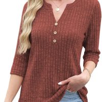 JomeDesign Sweaters for Women 3/4 Sleeve V Neck Shirts Dressy Casual Blouses Loose Fit Tunic Tops - Image 2