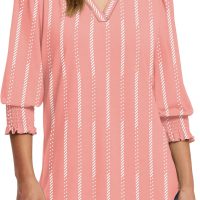 XIEERDUO Blouses for Women Dressy Casual 3/4 Length Sleeve Womens Tops V Neck T Shirts with Smocked Cuffs - Image 3