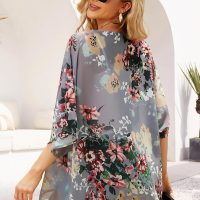 Women's Floral Print Puff Sleeve Kimono Cardigan Loose Cover Up Casual Blouse Tops - Image 7