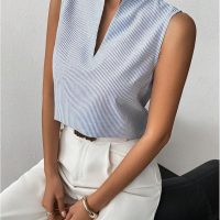SOLY HUX Women's Work Outfits V Neck Sleeveless Blouses Summer Casual Tank Tops Business Office Dressy Striped Shirts - Image 5