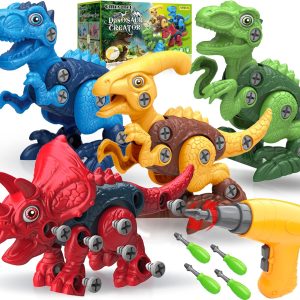 Dinosaur Toys for 3, 4, 5, 6, 7 Year Old Boys, Take Apart Toys with Electric Drill for Kids, STEM Educational Construction Building Toy, Ideal Birthday Christmas Easter Gifts, Incl Tyrannosaurus Rex