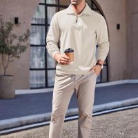 COOFANDY Men's Quarter Zip Up Pullover Mock Neck Long Sleeve Sweater Casual Corduroy Polo Sweatshirt - Image 5
