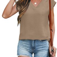 ANRABESS Women Tops Cap Sleeve Textured Dressy Casual V Neck Shirts 2025 Summer Business Work Blouses Outfits - Image 2