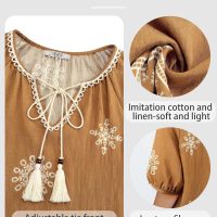 Vivilli Womens Summer Boho Tops Casual V Neck Short Sleeve Blouses Floral Print Shirt Tie Front Flowy Vacation Clothes - Image 7