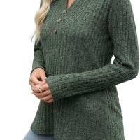 Sweaters for Women Fashion Long Sleeve Tops Pullover V Neck Casual Loose Sweatshirt - Image 3
