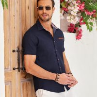 COOFANDY Men's Casual Cotton Short Sleeve Button Down Dress Shirt Plaid Collar Denim Work Shirts - Image 4
