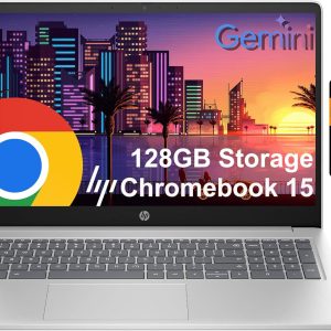 HP Chromebook Laptop 15 ( 15.6" Anti-Glare, Intel N200 (> i3-1115G4), 8GB DDR5 RAM, 128GB Storage (64GB eMMC + 64GB SD Card), Numeric KB) Home & Student, Webcam w/Shutter, Wi-Fi, Chrome OS, Silver