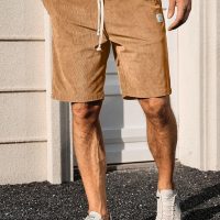 PLEPAN Mens Corduroy Shorts Casual 7 Inch Inseam Elastic Waist Drawstring Summer Beach Short - Image 2