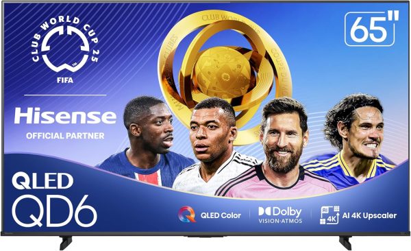 Hisense 65" Class QD6 Series (65QD6QF, 2025 Model) QLED 4K UHD Smart Fire TV, Voice Remote with Alexa, Dolby Vision, Dolby Atmos, Motion Rate 120, HDR 10+, Game Mode Plus, MEMC, VRR, ALLM