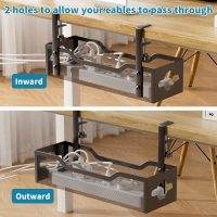 Under Desk Cable Management Tray No Drill, Metal Mesh Cable Management Under Desk with Clamp Mount, 2 Hole Cable Tray with Wire Management and Cord Organizer for Home Office Standing Desk - Image 5