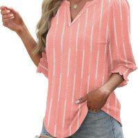 XIEERDUO Blouses for Women Dressy Casual 3/4 Length Sleeve Womens Tops V Neck T Shirts with Smocked Cuffs - Image 4