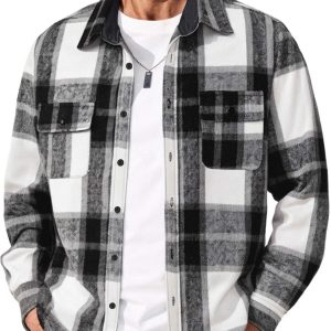 COOFANDY Men's Flannel Shirts Long Sleeve Cotton Plaid Shirt Jacket Casual Button Down Shirt with Pockets