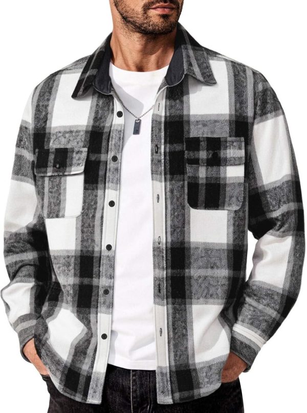 COOFANDY Men's Flannel Shirts Long Sleeve Cotton Plaid Shirt Jacket Casual Button Down Shirt with Pockets