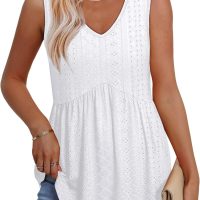 OFEEFAN Womens Tank Tops 2025 Flowy Peplum Tops for Women Dressy Sleeveless V Neck Babydoll Tank Tops - Image 3