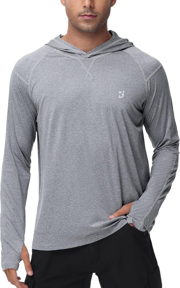 Roadbox Mens UPF 50+ Fishing Shirts, Long Sleeve UV Sun Hoodie, Hiking Running Swim Athletic Workout Shirt