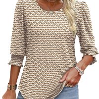 XIEERDUO Blouses for Women Dressy Casual 3/4 Length Sleeve Womens Tops with Smocked Cuffs - Image 2