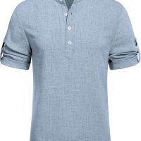 COOFANDY Men's Casual Henley Shirt Short Sleeve Band Collar Linen Shirt Summer Beach Hippie T-Shirts - Image 6