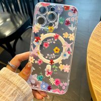 Clear Flower Case for iPhone 15 6.1", Shockproof Protection, Magnetic Wireless, Compatible with MagSafe, Floral Design Transparent Phone Cover, Colourful - Image 3