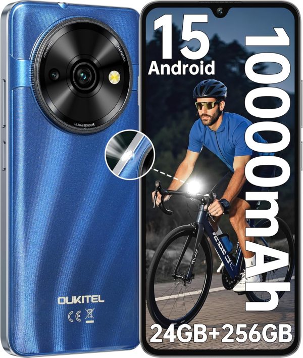 OUKITEL C59 Pro Unlocked Cell Phone Android 15-6.88”HD+ Screen 10000 mAh Battery 24GB +256GB Expand 1TB Mobile Phones with 120LM Flashlight, NFC 13MP Camera Smartphone, Fingerprint/4G Dual SIM/OTG
